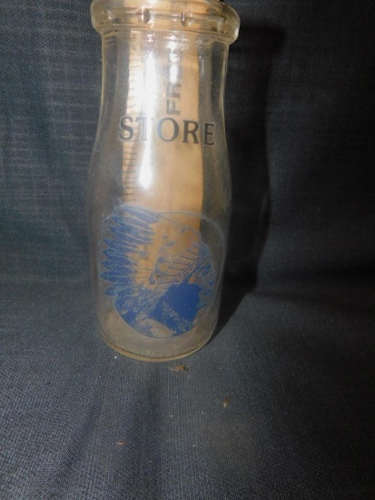 HALF PINT DAIRY BOTTLE - "STORE" WITH INDIGENOUS MAN