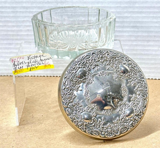 Vintage Silver Glass Powder Jar - Mirror Glass
