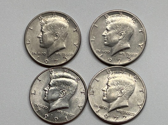 Half Dollar, 1972, 2-1973 D, 1991P, (4 Total)