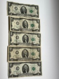 Two Dollar Bills, 1976 Series, (5 Total)