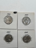 Nickel, 1939,1940,1941,1942, (4 Total)