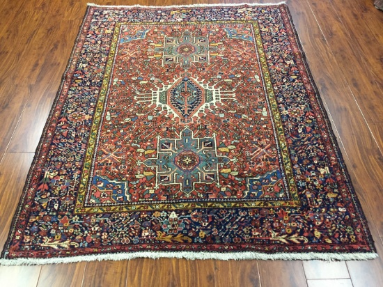 Antique Rug Hand Woven Persian Heriz (Free Fedx)#2921