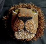 FINE SOUTH AFRICAN BEADED LION HEAD WALL SCULPTURE 16X12X10