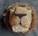 Handmade S. African Beaded Lion's Head Mask by ITSHOMY ZAM 16x12x10 inches, 4.5-lbs