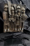 Old Bronze Benin Plaque on Stand 21x10 inches, 17-lbs
