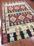 Hand Woven Yugoslavia Ivory/Red Rug #4066 (free Fedx shipping)