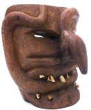 Antique African Chokwre Booger Mask with Animal Teeth 9x8x6