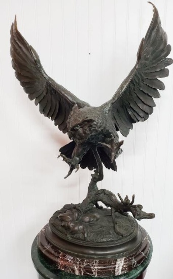 Rare French Bronze Sculpture: Le Hibou (Signed Moigniez) 32", 50-lbs