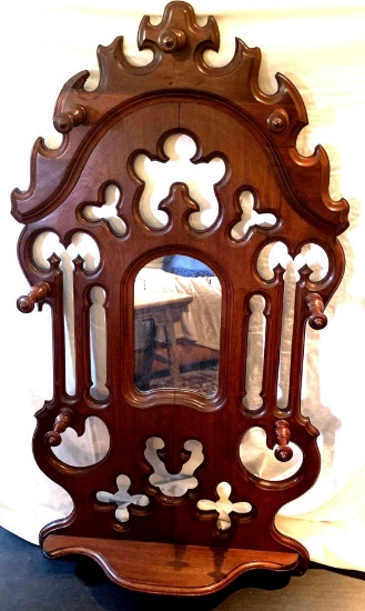 Antique Victorian era wall mount mirrored hat rack