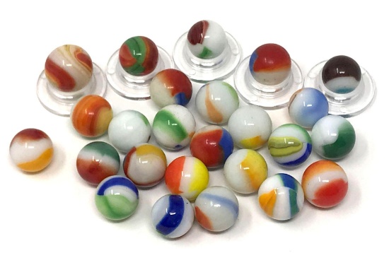 Vintage slag and glass marbles, Marble King and swirls