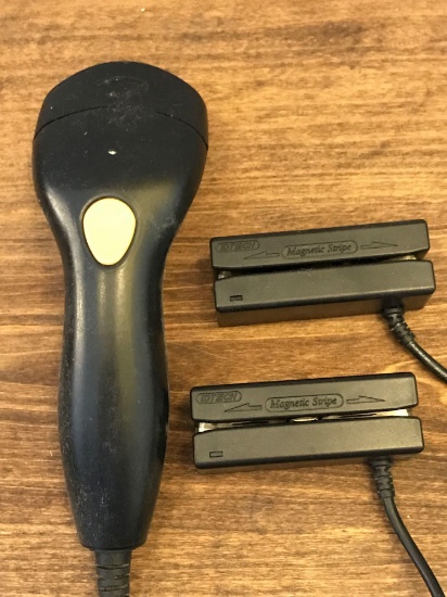 Barcode reader and two card swipe readers