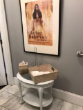 Wash Room Decorations, Stand, Accessory Basket, Framed Advertisement.