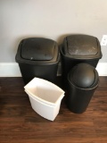 Five Assorted Trash Cans