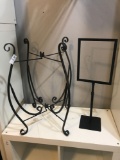 Wrought iron sign holder, plant stand.
