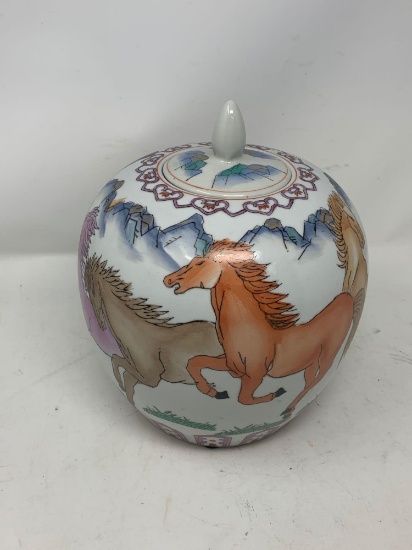 Horse Decorated Asian Ginger Jar