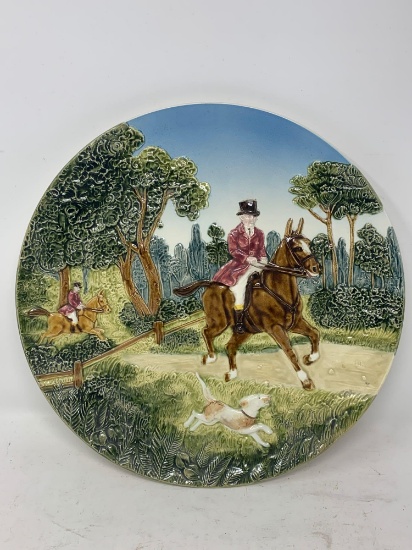 Embossed German Hand Painted Hunt Scene Plate.