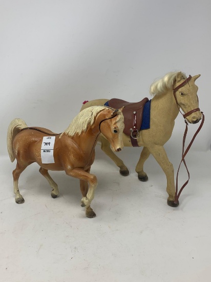 Two Horse Figurines, Cast and Plastic.