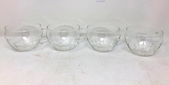 Princess House, Heritage pattern, Punch bowl crystal cups, four.