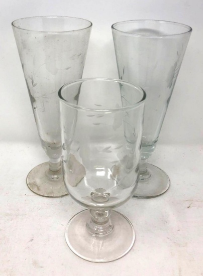 Princess House, Heritage pattern Drink Glasses, Qty. 3.