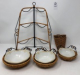 Two Princess House Casual Home, Rattan/Metal Items, Pavillion Bowls.