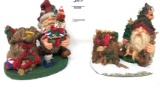 Two Ceramic Christmas Decorations, Elves with Toys.