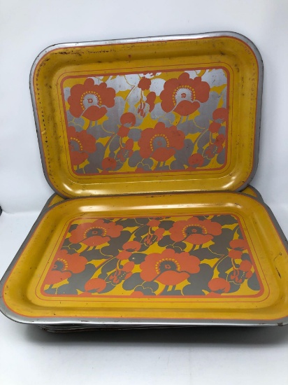 1970?s Style Flower Pattern Metal Trays