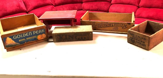 Assorted Wooden Boxes/Red Childs Stool