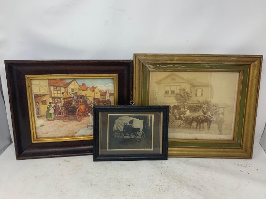Three Framed Antique Coach and Carriage Pictures, print