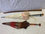 Vintage Lady's Parasols and walking stick