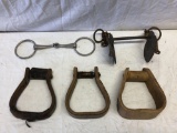 Antique Riding Bridle Bit, Stirrups and Stainless Bit.
