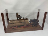 Vintage Wooden Handcraft Model, Logging Horses, sled and load.
