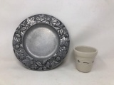 Longaberger Metalware Plate and Flower Pot