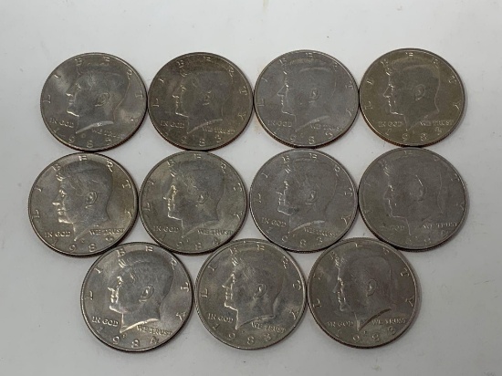 Kennedy Half Dollar Coins, Qty. 11.
