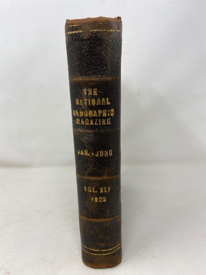 Antique Leather Hard Bound Book, 1922 The National Geographic