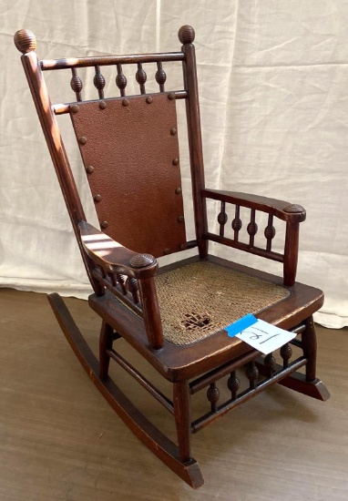 Antique Cane Seat Child's Rocker Arm Chair