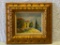 Framed Painting of Homes by Sea, Gilt Frame