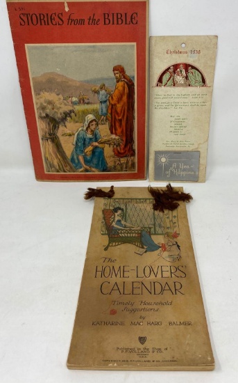 Antique Bible Book, 1936 Christmas and 1913 Home Calendars