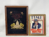 Framed 1970's Time Magazine Cover and Patriotic Needlework