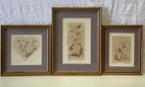 3 Framed Relief Scenes of Wildflowers, Unclear Signature, Dated '89