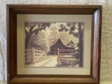Framed Print of Barn and Fence Scene