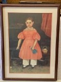 Framed Primitive Style Print of Girl with Doll