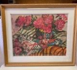 Framed Still Life Print of Colorful Fabric & Flowers