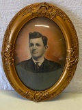 Early Convex Glass Gilt Frame with Portrait of Gentleman