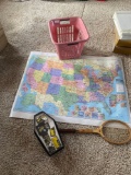 Map, Soap, small basket, Badminton Racket