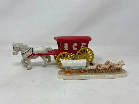 Cast Iron Horse and Ice Wagon, Conestoga Wagon and Horses