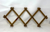 Vintage Folding Wooden Ten Peg Rack Hat and Coat Rack