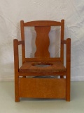 Antique Vintage Child's Wooden Potty Chair, Agate Chamber Pot