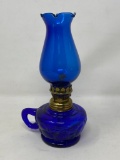 Blue Glass Oil Lamp, Blue Chimney