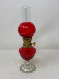 Vintage Oil Lamp, Cranberry Glass