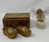 Willow Tree Angel Figurine, Wooden Shoes, Decorated Box